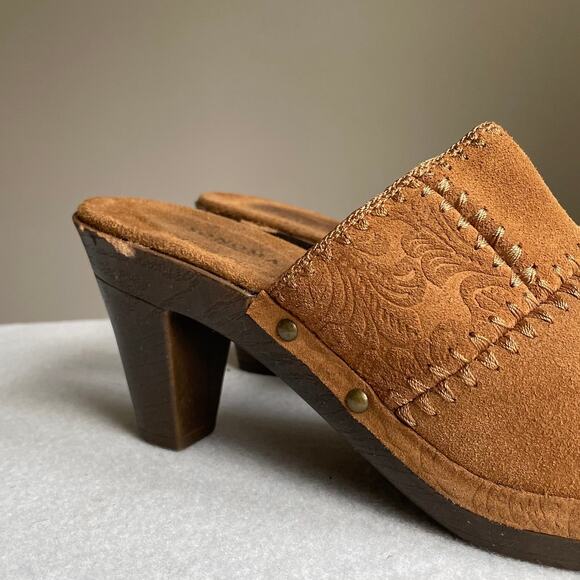 Sonoma Juliette Clog Mules Womens 9.5 Brown Suede Patchwork Leather Western Boho - Picture 9 of 12